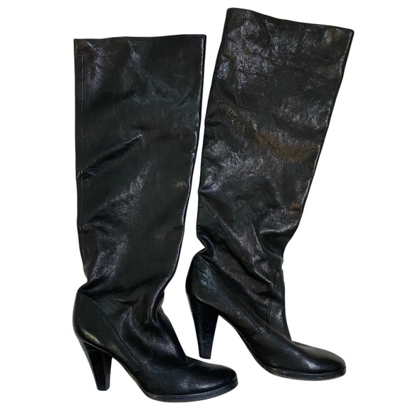 KORS Michael Kors Womens Tall Leather Boots Size 7 Black Designer Convertible